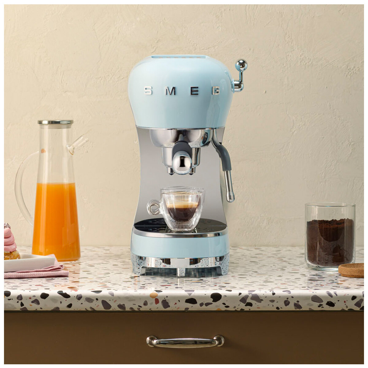 Smeg 50s Style Espresso Coffee Machine Pastel Blue ECF02PBAU