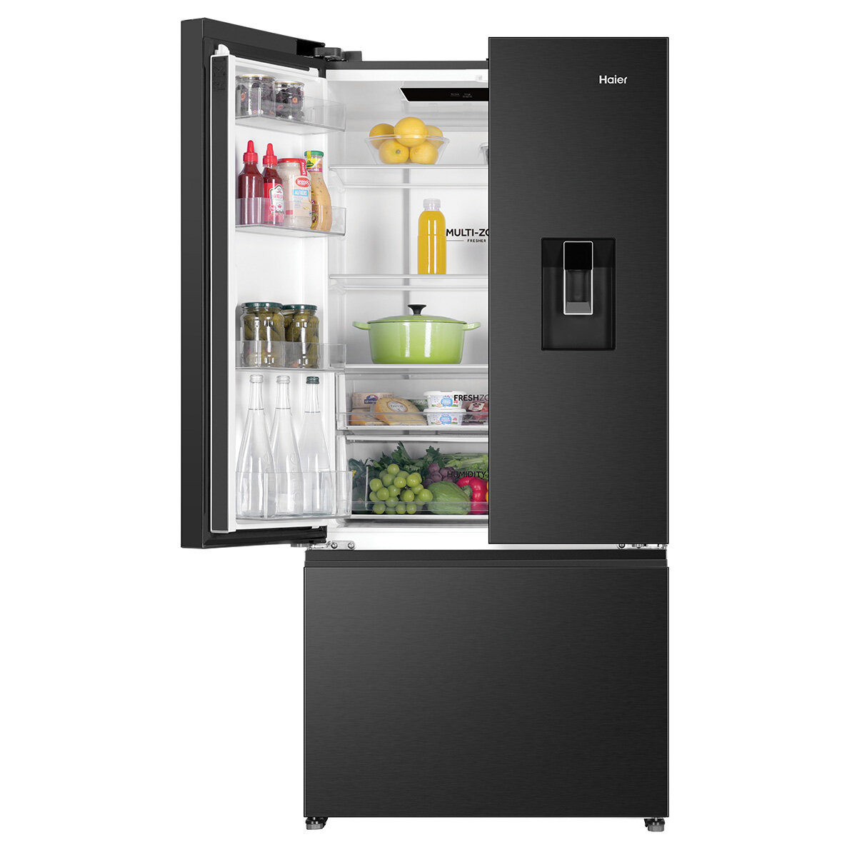 Haier 509L French Door Fridge with Non-Plumbed Water Dispenser Black HRF510FHC hero image