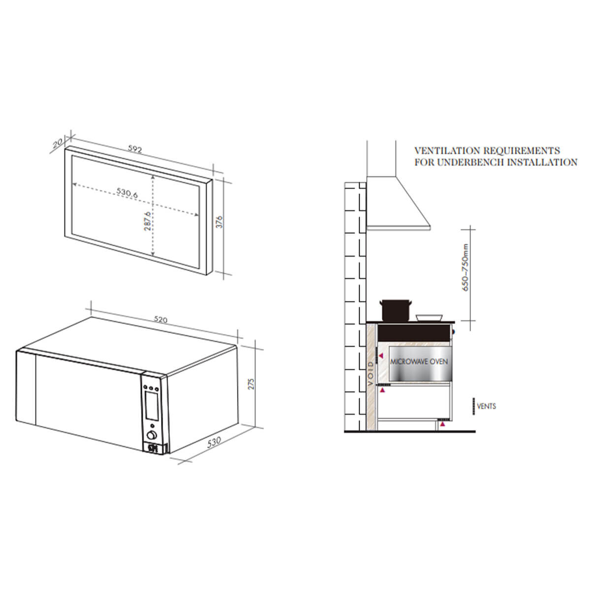 Artusi AMC34BI 32L Built-In Convection Microwave Oven 1000W image 3