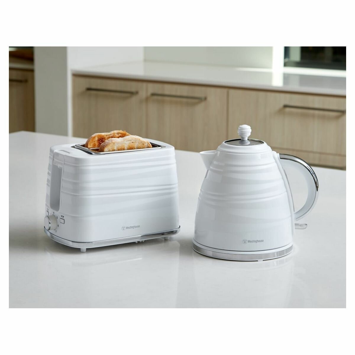 Westinghouse Electric Kettle and 2 Slice Toaster Pack White WHKTPK07W