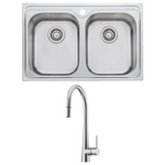Oliveri Diaz Double Bowl Sink and Essente Pull Out Tap Pack SS31625DZ23TU hero image