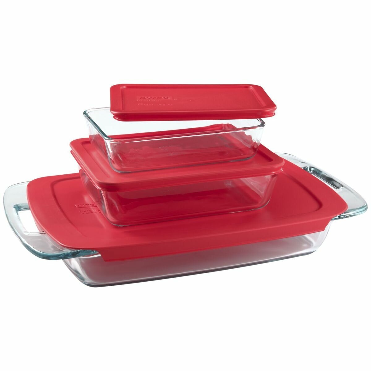 Pyrex Easy Grab 9-Piece Glass Bakeware and Storage Container Set with Red Lids 1090993-3PK hero image
