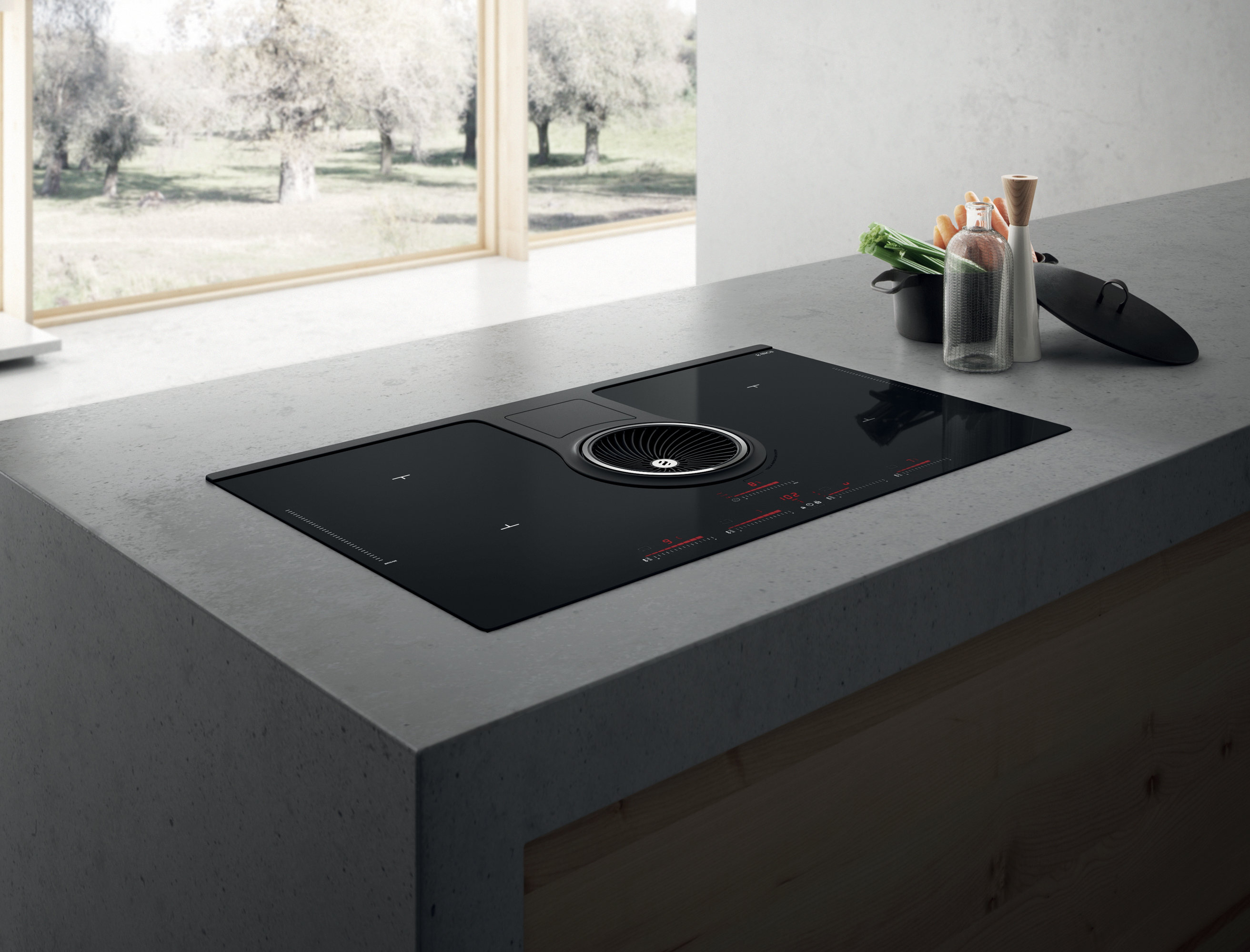 Elica 83cm Aspirating Induction Cooktop with Integrated Ventilation System NIKOLATESLAHPBLA83 hero image