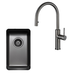 Titan Essentials 250mm Single Bowl Sink & Pull Out Gooseneck Kitchen Mixer Tap Package - Gunmetal TSGMPK282 hero image