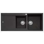 Oliveri Santorini 1 and 3/4 Right Hand Bowl Topmount Sink With Drainer And Overflow Black ST-BL1512-OF hero image
