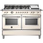 Bertazzoni 120cm Heritage Series 6 Burner + Griddle Plate Cream Dual Fuel Freestanding Oven HER126G2EAVT hero image
