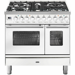 ILVE Professional Plus Series 90cm Dual Fuel Five Burner Double Oven with Milano Knobs PD09PDWE3WH hero image
