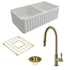 Turner Hastings Novi 85 Double Bowl Butler Sink Pack with Brushed Brass Ludlow Pull Out Mixer Tap and Accessories PKG013 image NaN