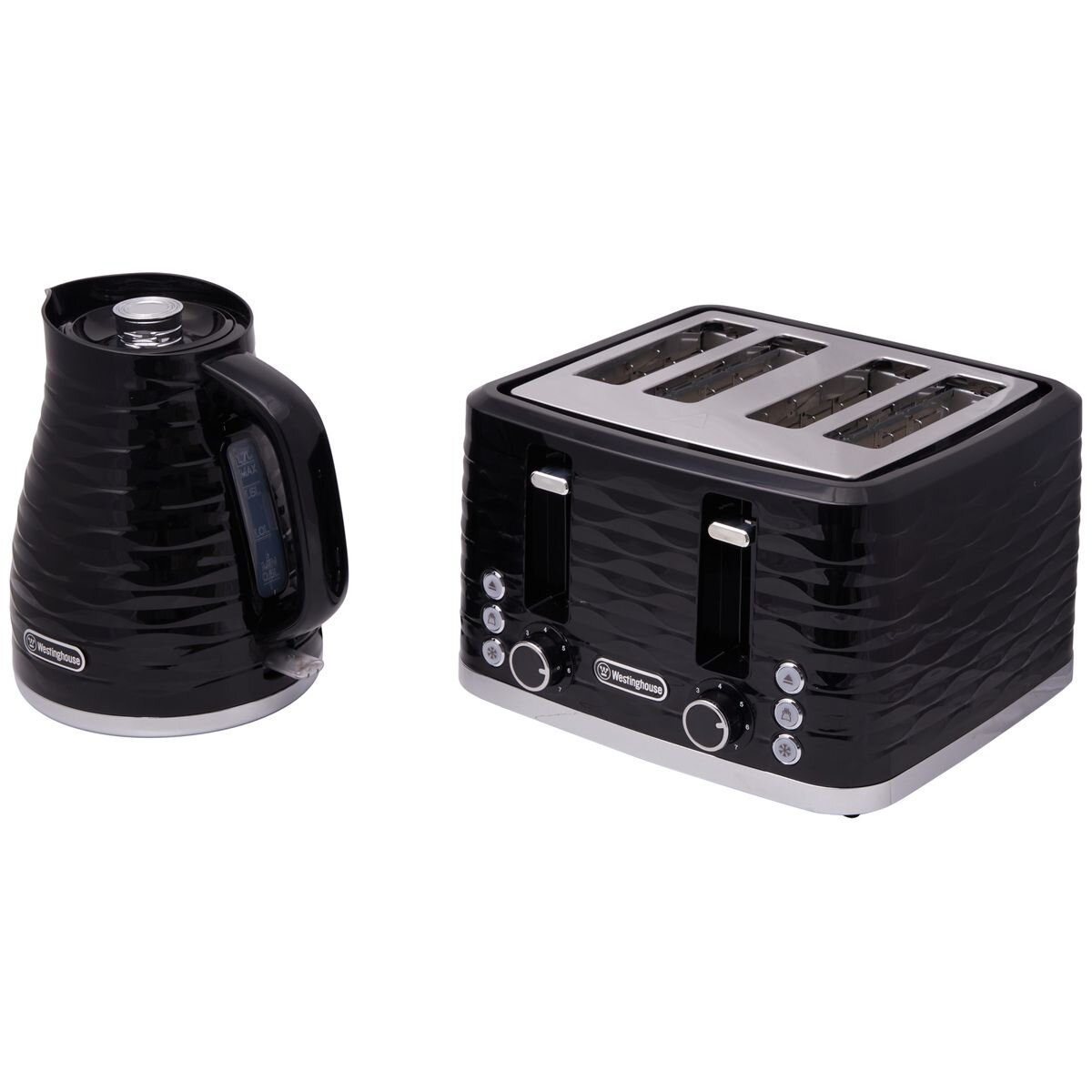 Westinghouse Kettle and Toaster Pack Black Silver Kettle,