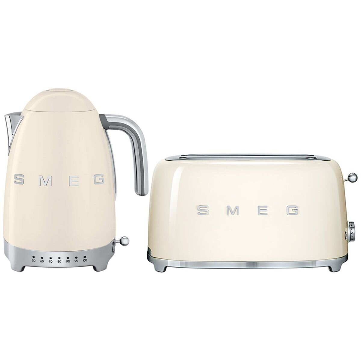Smeg Temperature Control Kettle and Slice Toaster Pack Cream