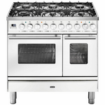 ILVE Professional Plus Series 90cm Dual Fuel Six Burner Double Oven with Milano Knobs PD096DWE3WH hero image