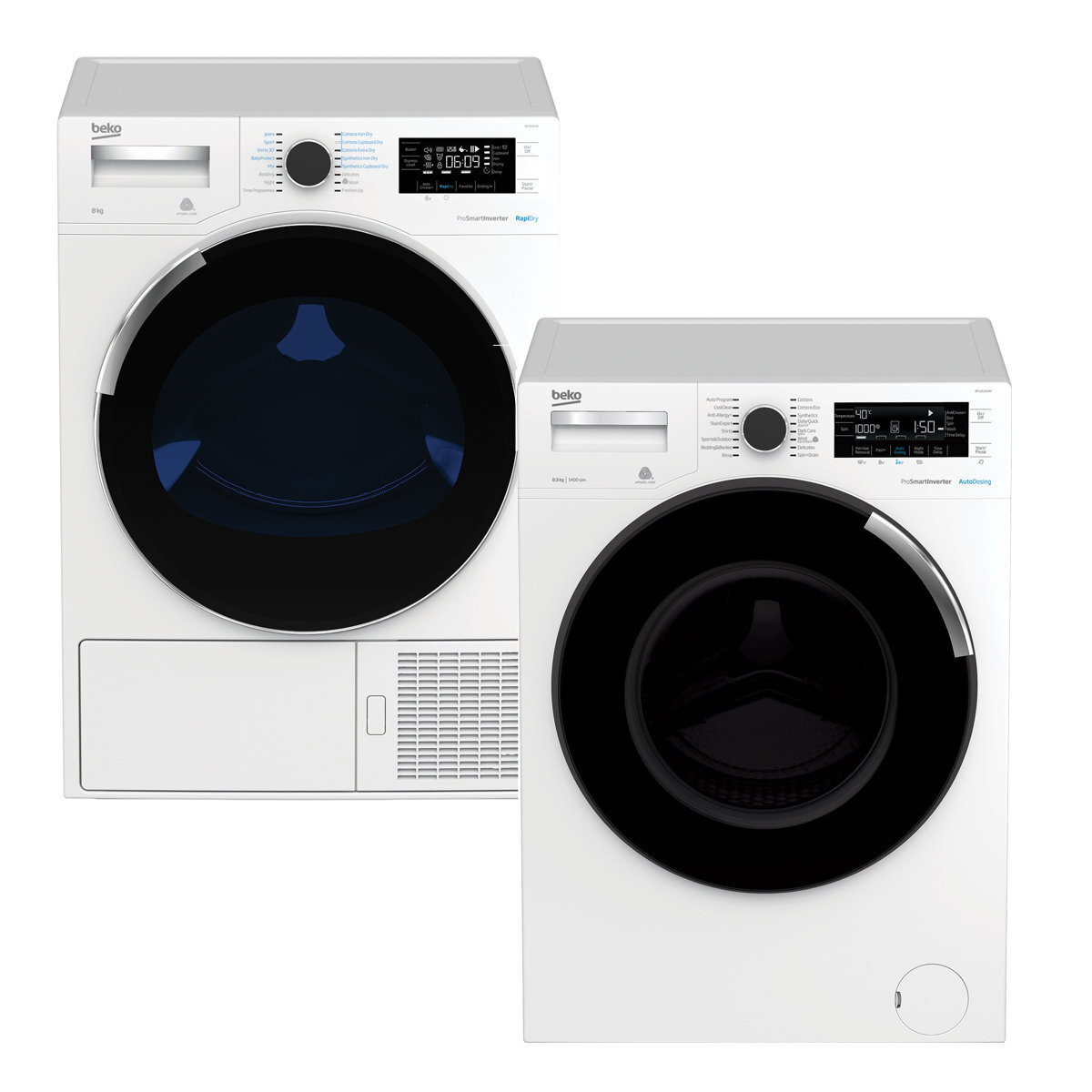 Beko 8.5kg/8kg Laundry Package BFL853ADWBDP83HW hero image