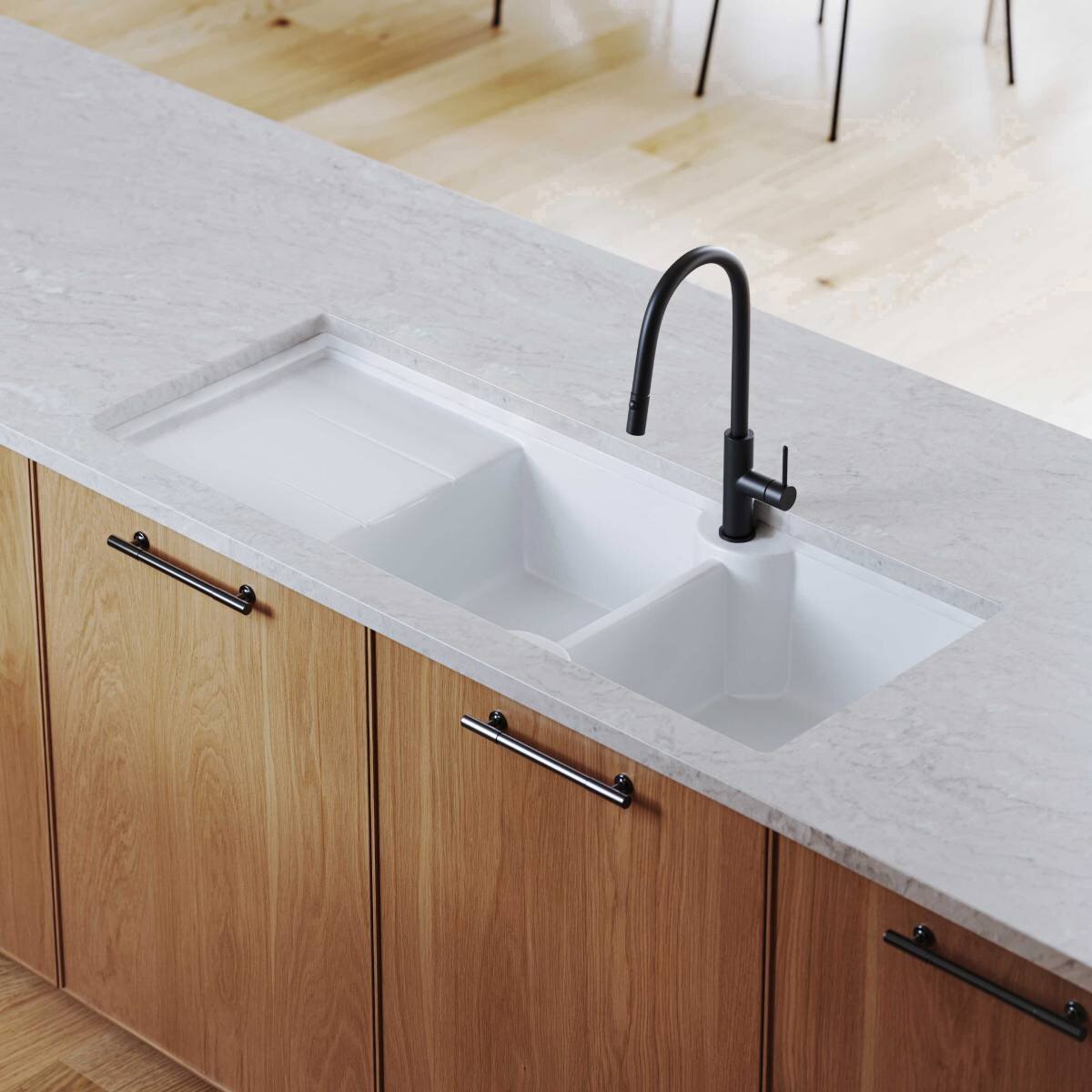 Turner Hastings Cuisine 116 x 50 Inset or Undermount Double Bowl Left Hand Drainer Sink with Tap Hole - Gloss White CUD116FS-LHD hero image