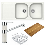 Abey Schock Formhaus Double Sink & Armando Vicario Mixer Tap - Alpina with Accessories FD200LWT hero image