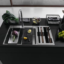 Franke Box Centre Double Bowl Sink with Small Bowl Left BWX220-54/27SBL hero image