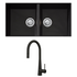 Oliveri Santorini Double Bowl Sink and Essente Pull Out Tap Pack Black 31625BLSTBL1563U image NaN