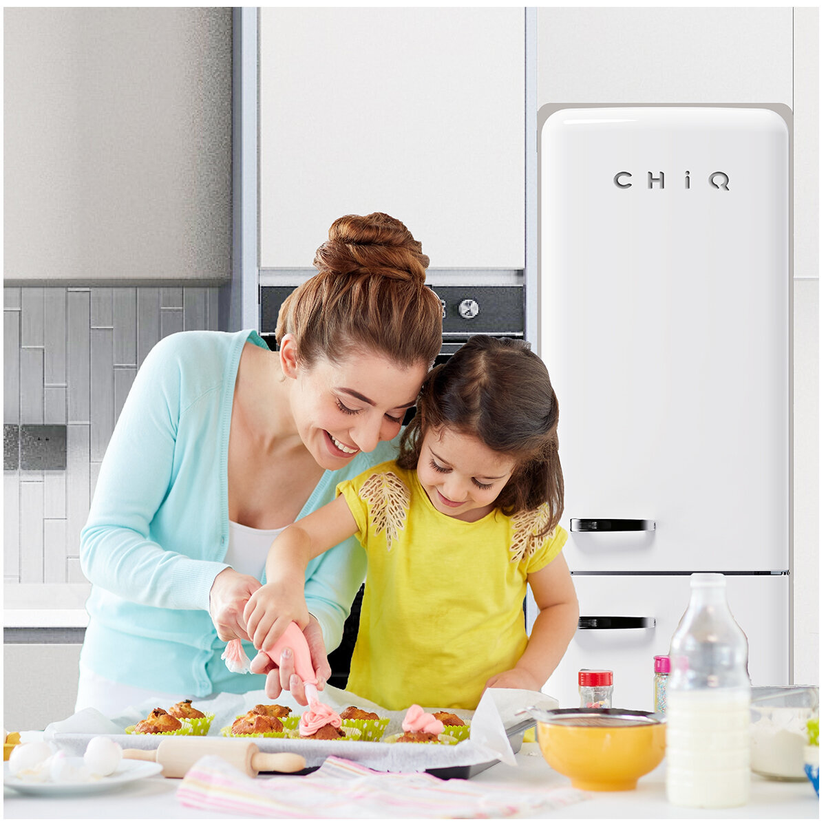CHiQ 231L Retro Bottom Mount Fridge White CRBM227NW