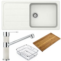 Abey Schock Formhaus Single Sink & Armando Vicario Mixer Tap - Alpina with Accessories FD100LWT hero image