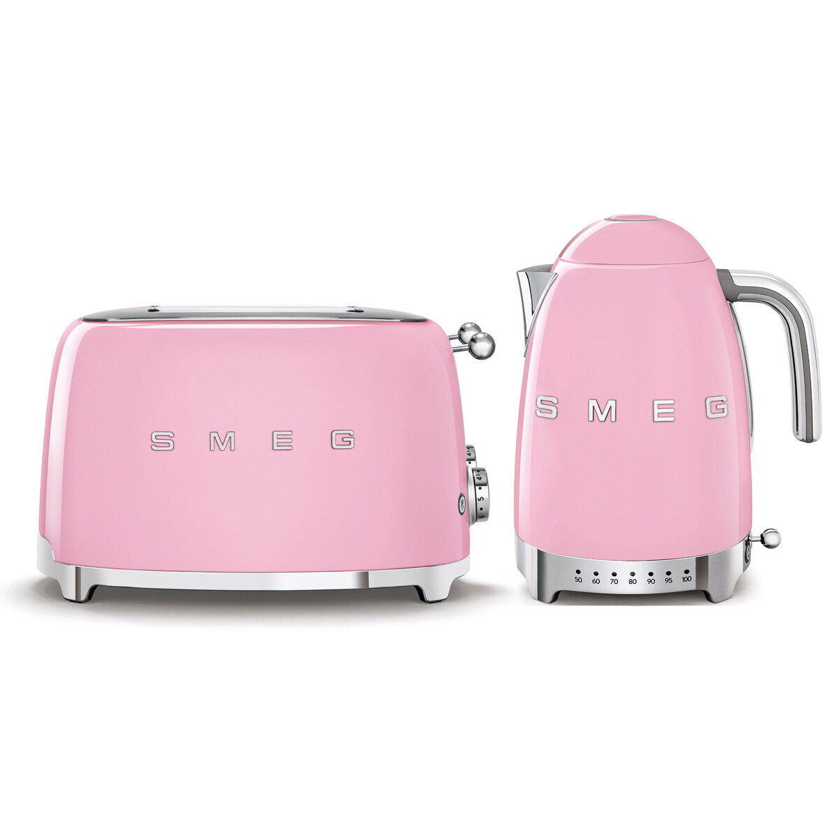 Smeg Kettle and Four Slice Toaster Breakfast Pack Pink