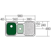 Oliveri PE301 Petite 1 and 1/2 Bowl Right Hand Drainer Topmount Sink hero image
