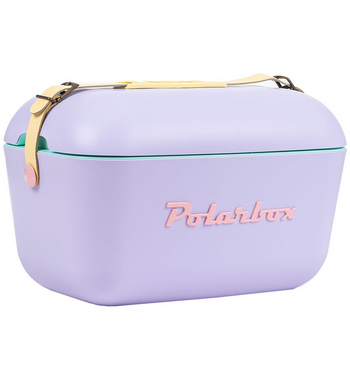 Polarbox Rainbow 12L Cooler Lilac with Yellow Strap and Rose Logo & Rivet PLBR12LR