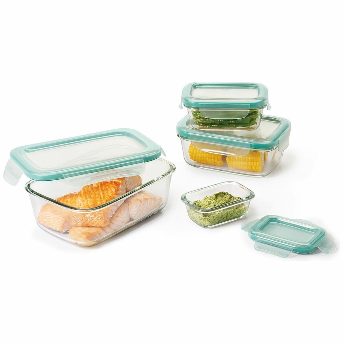 OXO Four Piece Smart Seal Glass Rectangular Container Set 48584 hero image