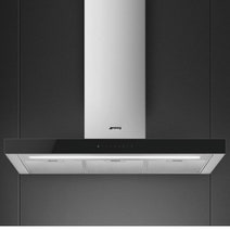 Smeg 90cm Universale Canopy Rangehood Stainless Steel with Black Glass Front KBT9L4VN hero image