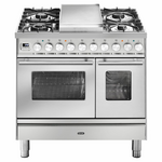 ILVE Professional Plus Series 90cm Dual Fuel Four Burner Teppanyaki Double Oven with Milano Knobs PD09FDWE3SS hero image
