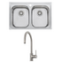 Oliveri Diaz Double Bowl Sink and Venice Brushed Nickel Pull Out Tap Pack VE520FBN-PDZ23TU image NaN