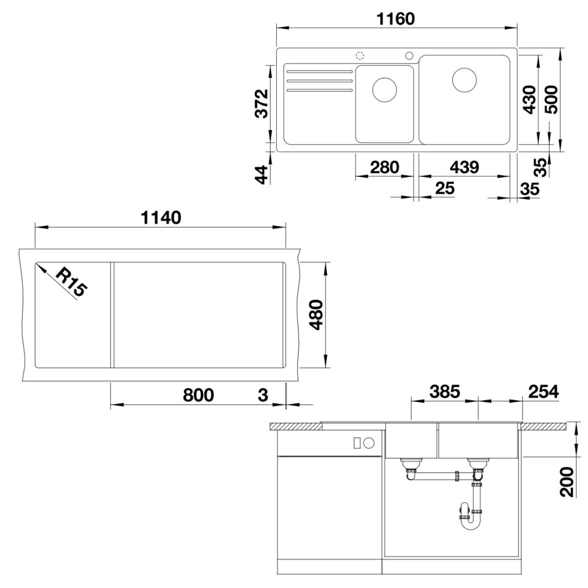Blanco Bowl and 3/4 Inset Sink with Right Hand Drainer Black NAYA8SBK5 hero image
