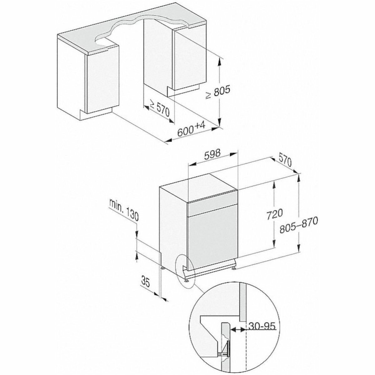 Miele dishwasher measurements top