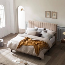 Zinus Debi Double Upholstered Fabric Bed Base Beige AU-FHVP-D hero image