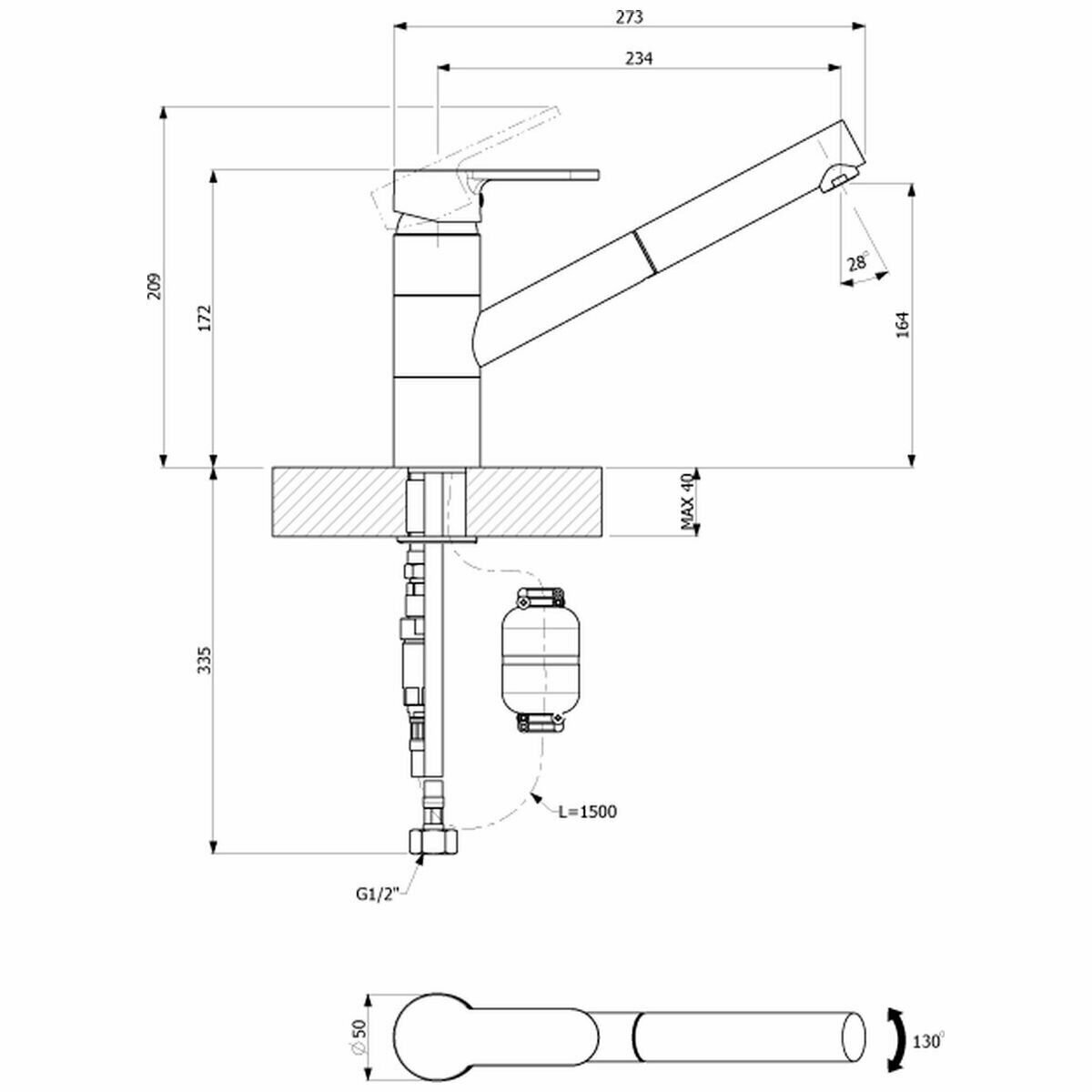 Abey Schock Single Sink with Armando Vicario Pull Out Tap Onyx FD100LBT2 hero image