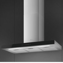 Smeg 90cm Universale Canopy Rangehood Stainless Steel with Black Glass Front KBT9L4VN hero image