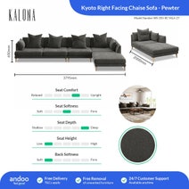 Kalona KYOTO Right Facing Extended Chaise Sofa Pewter WS-205-RCS-VILA-27 hero image