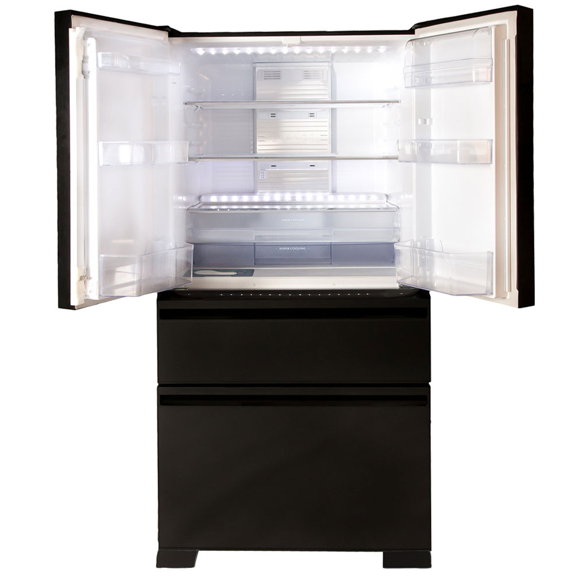 Mitsubishi 630l lx grande on sale glass french door fridge