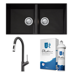 Oliveri Santorini Double Bowl Sink and Vilo Pull Out Black Tap Pack with Filter Kit 0426BSTBL1563U5010 hero image