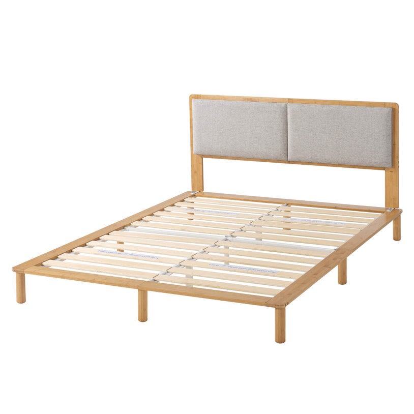 Zinus Arden Double Bamboo Wood Bed Frame with Upholstered