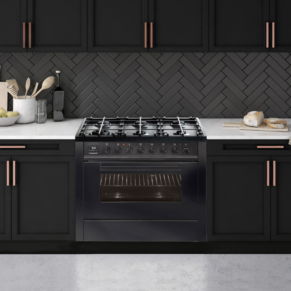 ILVE 90cm Nero Lusso Freestanding Dual Fuel Oven/Stove L096WMP/MGD hero image