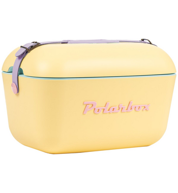 Polarbox Rainbow 20L Cooler Yellow with Lilac Strap and Rose Logo & Rivet PLBR20YR
