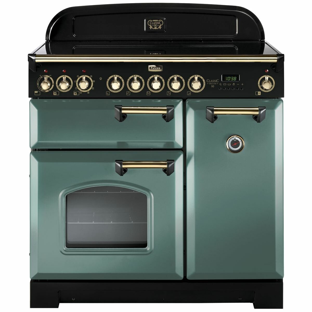 Falcon 90cm Classic Deluxe Freestanding Induction Oven/Stove Mineral Green and Brass CDL90EIMGBR hero image