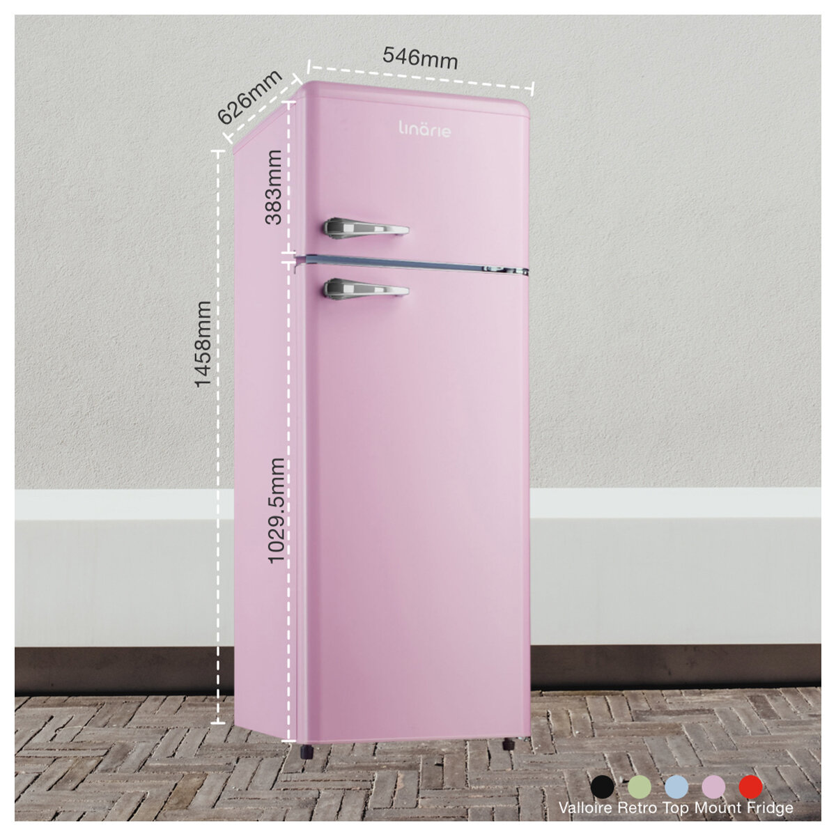 Linarie Valloire 209L Pink Retro Top Mount Fridge - Manual Defrost LK200DDPINK