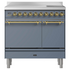 Ilve Nostalgie 90cm Electric Freestanding Double Oven/Stove Blue Grey and Brass PDI096QNE3-BGG image NaN