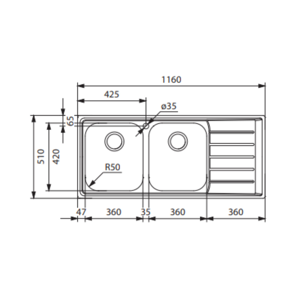 Franke Neptune Double Bowl Sink with Right Hand Drainer NEX621RHD hero image