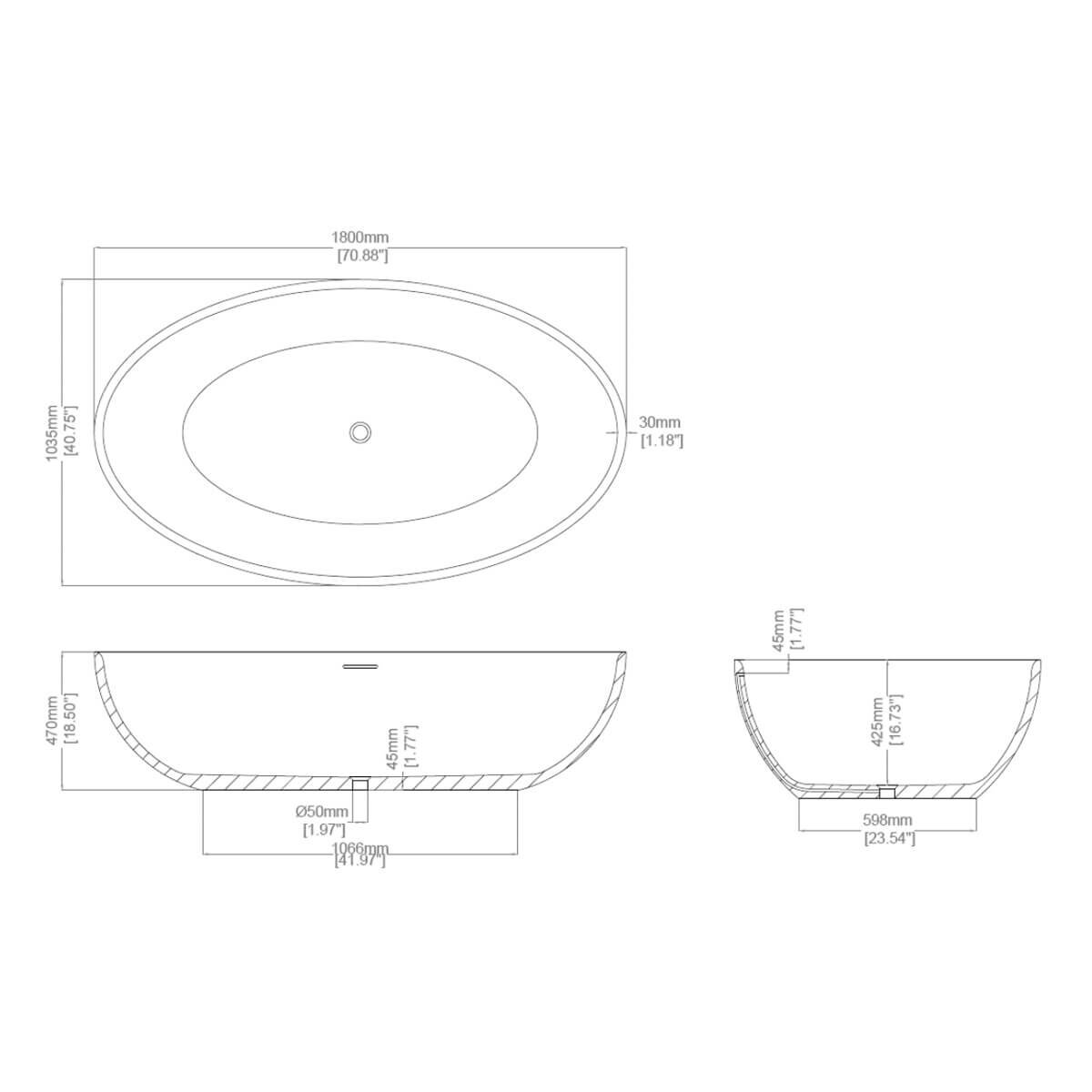Claybrook Ellipse 1800 Freestanding Bath - Dover White 3347000155 |  Appliances Online