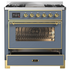 Ilve Majestic 90cm Freestanding Dual Fuel Oven with TFT Control Blue Grey/Brass M09IDNE3-BGG  image NaN
