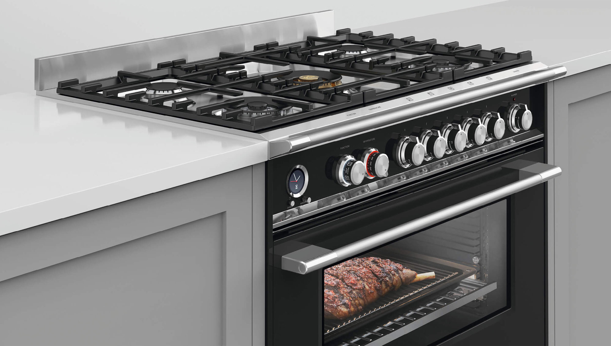 Fisher & Paykel Series 9 90cm Classic Style Freestanding Dual Fuel Pyrolytic Cooker Black OR90SCG6B1 hero image