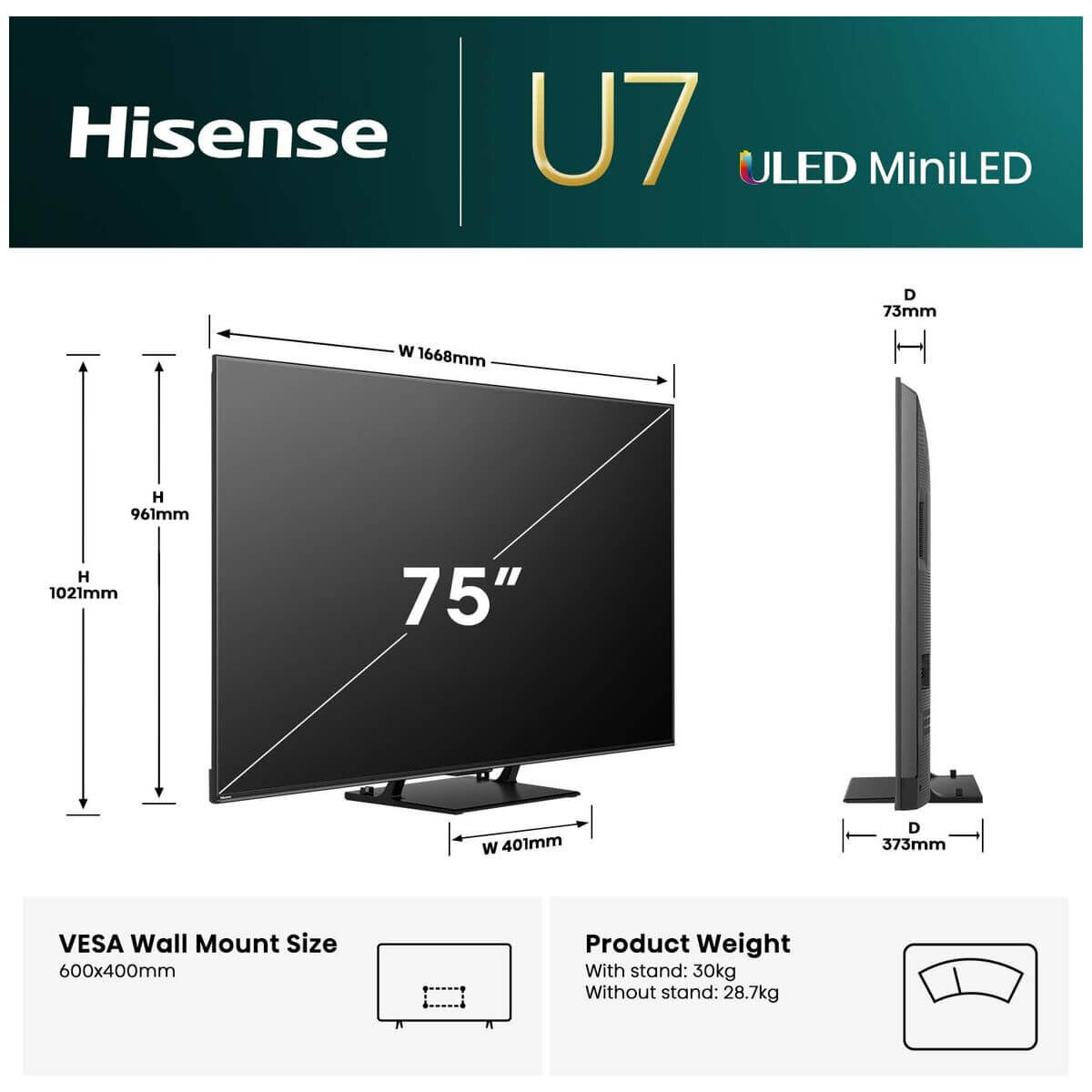 Hisense 75 Inch U7QAU ULED Mini-LED TV 75U7QAU [2025] hero image