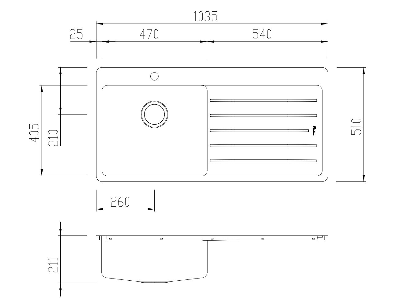 Oliveri SN1021 Sonetto Single Bowl Right Hand Drainer Topmount Sink hero image
