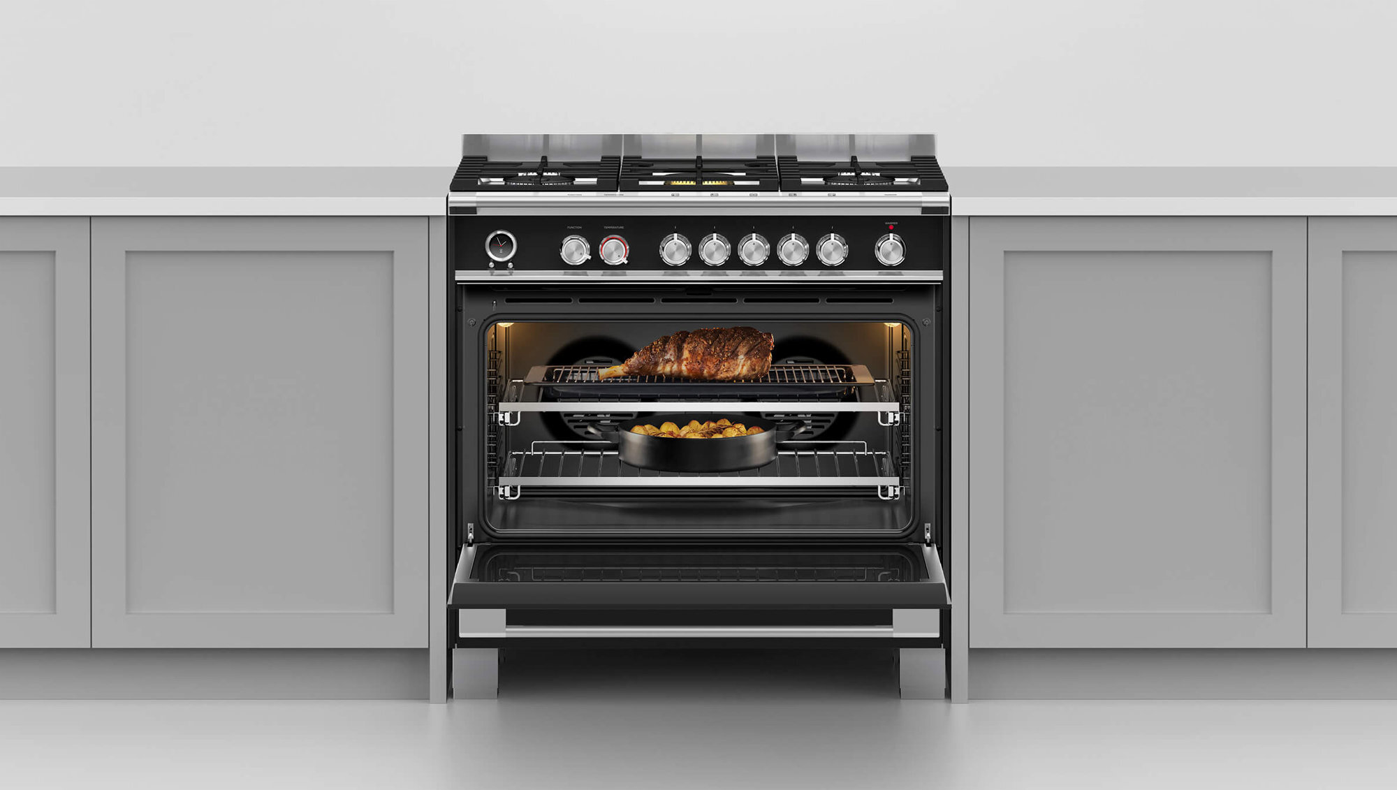 Fisher & Paykel Series 9 90cm Classic Style Freestanding Dual Fuel Pyrolytic Cooker Black OR90SCG6B1 hero image